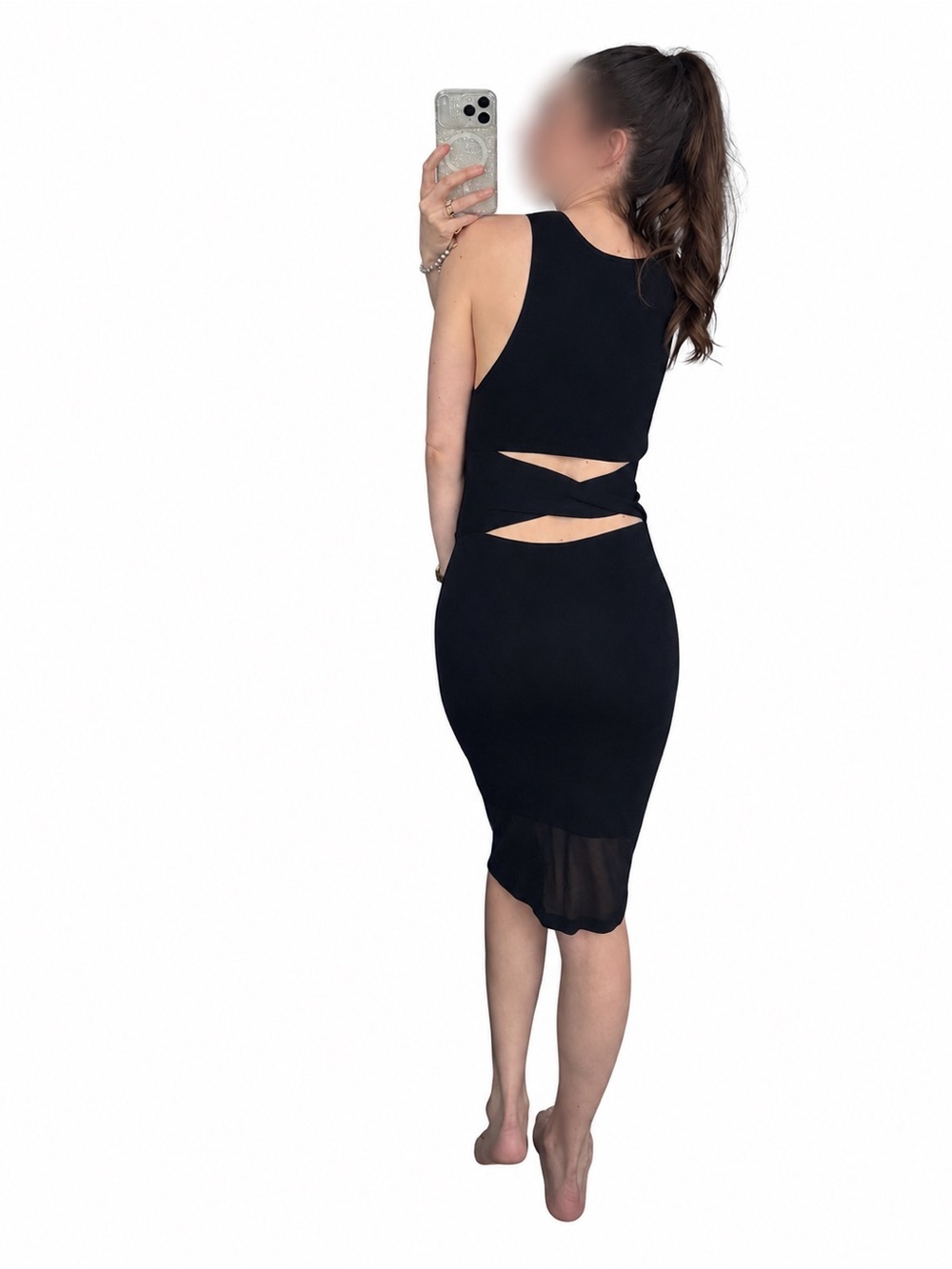 Trouvé Small Black Mesh Cutout Back Bodycon Midi Dress